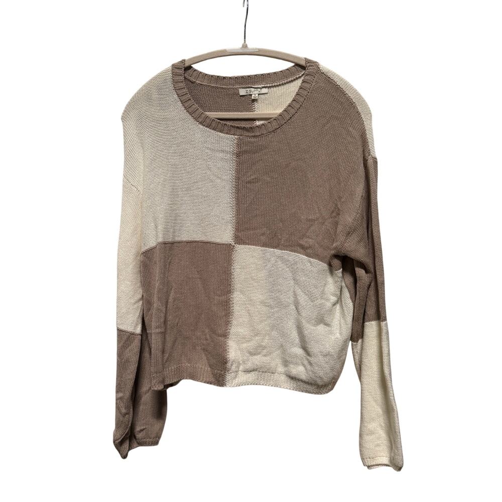 Z Supply Sweater Women's Small Z Supply Solange Check Neutral